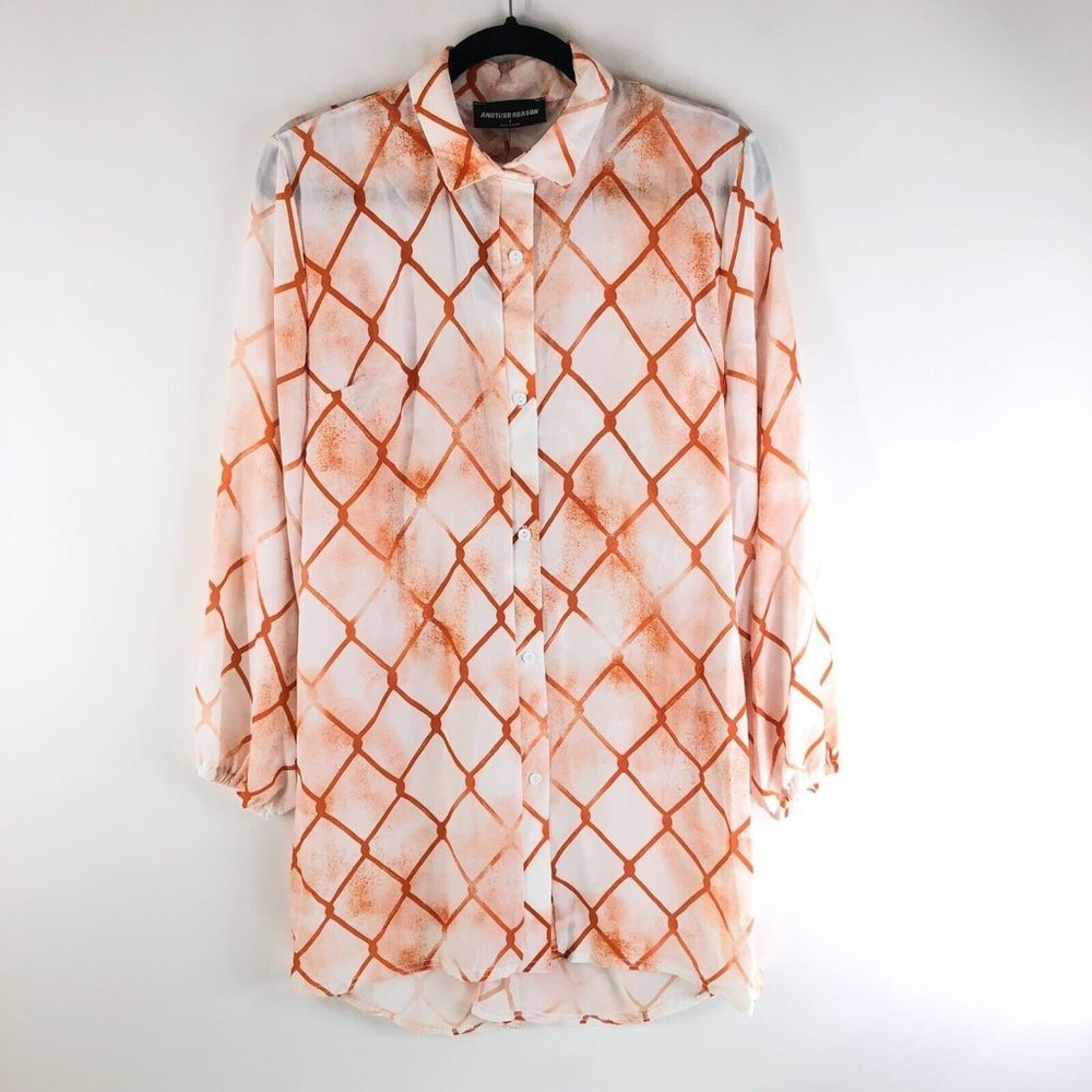 Another Reason Shift Shirt Dress Open Back Geometric Orange White UK 8 US 4